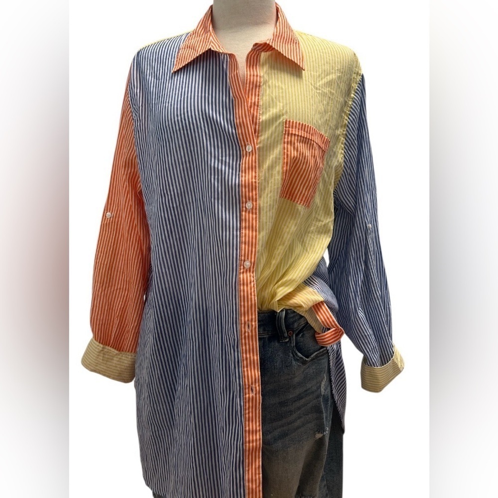 Colorblock Striped Button Down Shirt - Picture 4 of 7